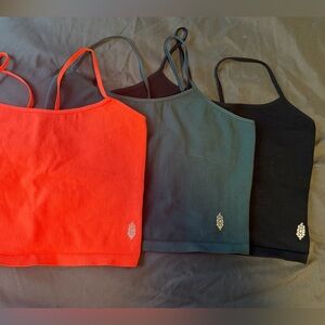 Set of 3 Free People Camisole Crop tanks in Bright Orange, Green, and Black